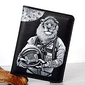 Канцелярские товары handmade. Livemaster - original item Space Astronaut Passport Cover, Lion Leather Cover. Handmade.