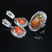 Украшения handmade. Livemaster - original item Jewelry Set Ring Earrings Jasper Silver 925 ALS0039. Handmade.
