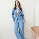 Summer blue muslin suit, shirt, trousers cotton light blue, Suits, Novosibirsk,  Фото №1