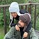 Шапка-ушанка вязаная УМА с подкладкой кофе и снежный белый, Шапка-ушанка, Санкт-Петербург,  Фото №1