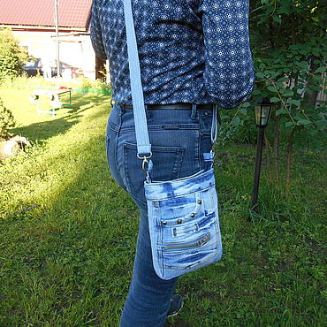 Маленькая мужская сумка через плечо из джинсы, цвет синий