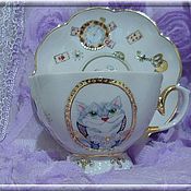 Посуда handmade. Livemaster - original item Tea pair "Cheshire cat & white rabbit". Handmade.