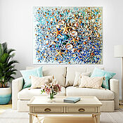Картины и панно handmade. Livemaster - original item Large sea panel/ interior painting with blue sea shells. Handmade.