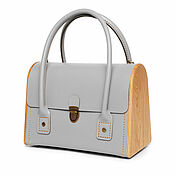 Grey leather bag with wood - CEILI-graphite mother of pearl