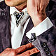 Запонки для мужчин Эдуард. Черный в черно-серебряном Мужские украшения, Запонки, Краснодар,  Фото №1