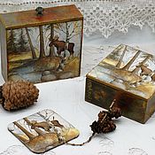Для дома и интерьера handmade. Livemaster - original item Set of boxes boxes the owner of the forest elk tea. Handmade.