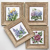 Для дома и интерьера ручной работы. Ярмарка Мастеров - ручная работа Набор керамических панно Гортензии. Handmade.