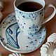 Кит в облаках. Керамика ручной работы (кружка+тарелочка). Сервизы. Женя (JaneCeramics). Ярмарка Мастеров.  Фото №4