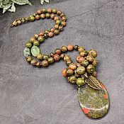 Украшения handmade. Livemaster - original item Sautoire with a pendant made of natural stone unakit and prinit. Handmade.