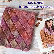 Hat and snood knitted women's set of autumn colors