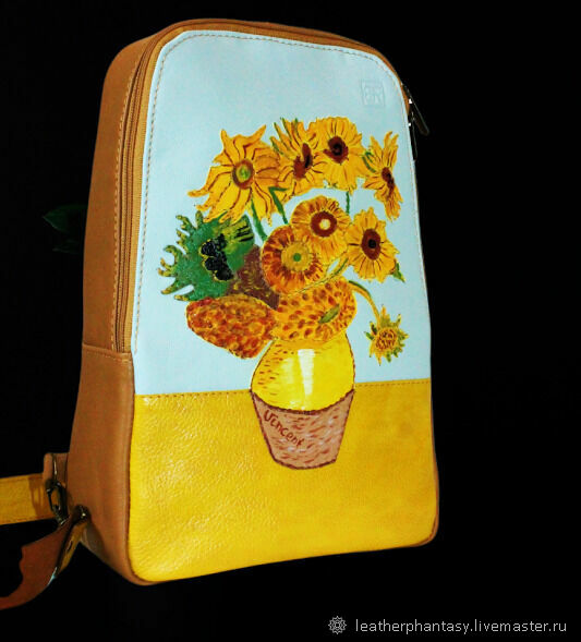 Sunflowers VAN GOGH Backpack bag women man bag genuine leather