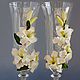 Wedding champagne glasses,Wedding toasting flutes, White Lilies, Wedding glasses, Moscow,  Фото №1