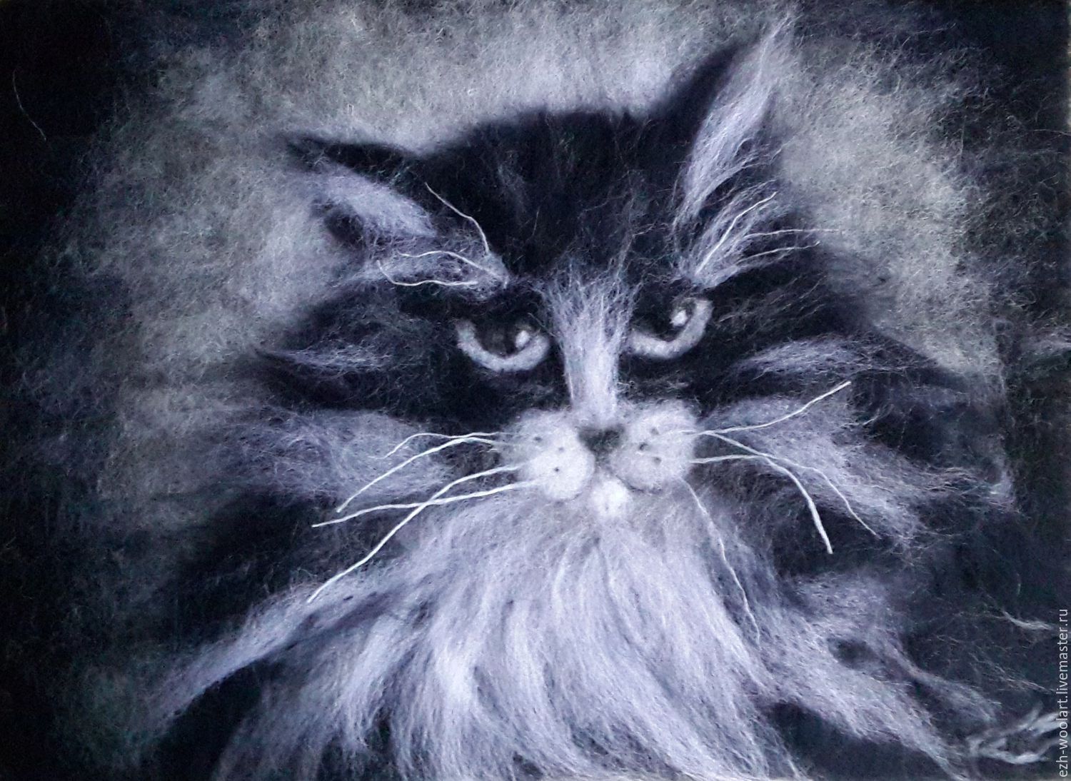 картина кот из шерсти