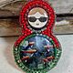 Brooch Matryoshka-little mermaid embroidery with beads, Brooches, Moscow,  Фото №1