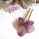 Wooden stud made of beech with a real Orchid flower Lilac, Hairpin, Taganrog,  Фото №1