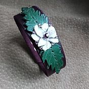 Украшения handmade. Livemaster - original item Women`s leather bracelet with metal flower with enamel. Handmade.