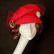 Аксессуары handmade. Livemaster - original item Unique red cap with veil handmade by designer Ushakova.. Handmade.