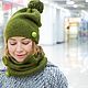 Шапочка с помпоном оливкового цвета на подкладе "Оливкус", Шапки, Москва,  Фото №1