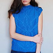 Одежда handmade. Livemaster - original item Blue Women`s Knitted Vest, Designer Cotton Tank Top. Handmade.