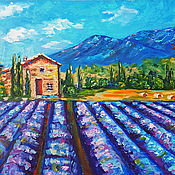 Картины и панно handmade. Livemaster - original item Provence lavender Mountains Oil Painting Buy Lavender field painting. Handmade.