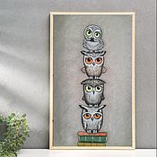 Картины и панно handmade. Livemaster - original item The picture of the Owls of the flatfish. Handmade.