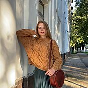 Одежда handmade. Livemaster - original item Jerseys: Women`s knitted sweater with hearts of camel oversize color. Handmade.