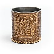Посуда handmade. Livemaster - original item Metal mug decorated with birch bark 