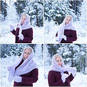 Аксессуары handmade. Livemaster - original item The set is downy, an openwork scarf and mittens in lavender color. Handmade.