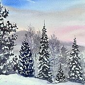 Картины и панно handmade. Livemaster - original item Frosty snowy morning painting landscape watercolor. Handmade.
