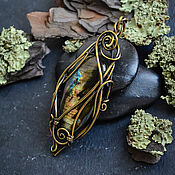 Украшения handmade. Livemaster - original item Brass Pendant with Labrador Elf Pendant Golden Labradorite. Handmade.