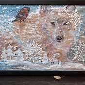 Картина в интерьер синие оттенки  масло Роза в снегу