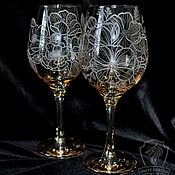 Посуда handmade. Livemaster - original item Flowers. A couple of wine glasses. Handmade.