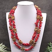 Работы для детей, handmade. Livemaster - original item Long beads natural amber and red coral. Handmade.