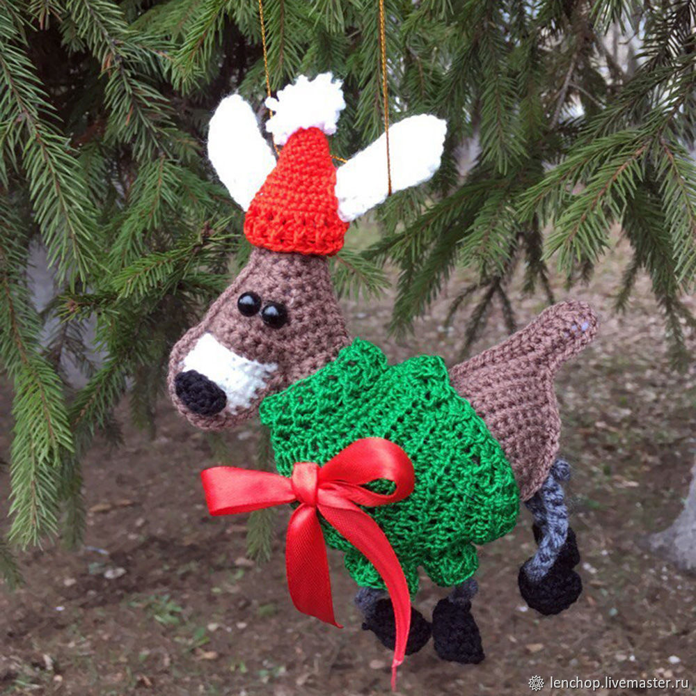 Crochet Reindeer pattern Christmas ornament and souvenir купить на