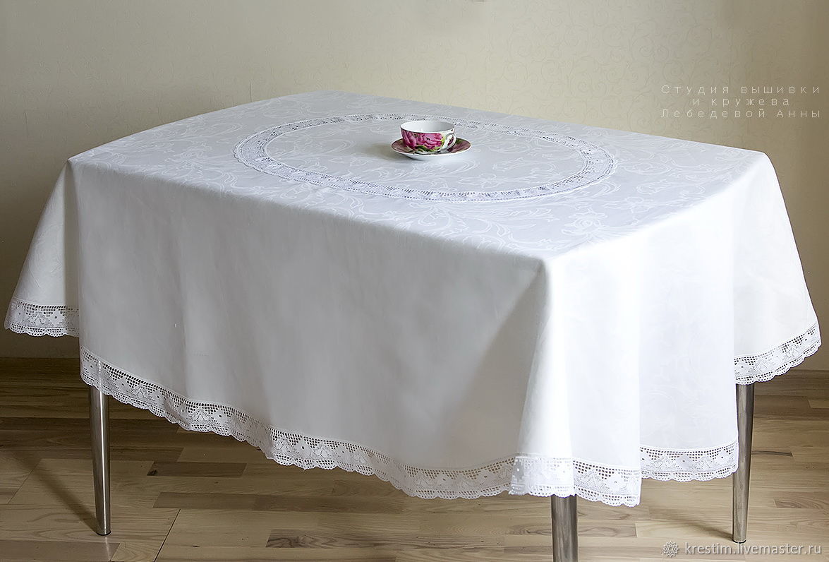 Tablecloth oval white Renaissance, Tablecloths, St. Petersburg,  Фото №1