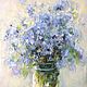 Oil painting forget-me-nots impressionism oil Painting flowers Gift for girl
