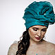 Turquoise silk organza turban with a bead Pearl, Caps, Moscow,  Фото №1