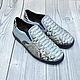 Slip-ons made of genuine python leather with a blue shade and gray suede, Slip-ons, St. Petersburg,  Фото №1