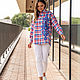 Shirt in men's style blue-red checkered with an ornament. Shirts. NATALINI. My Livemaster. Фото №6