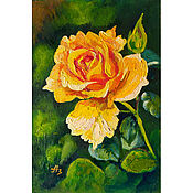 Картины и панно handmade. Livemaster - original item Painting Rose Yellow Oil 10 x 15 Flower Hardboard Picture in Frame. Handmade.