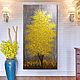 Оригинальная золотая картина маслом в интерьер с деревом, Картины, Москва,  Фото №1