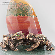 Сувениры и подарки handmade. Livemaster - original item Bronze frog with fly with accents of demantoid garnet with Jasper. Handmade.