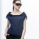  Lt_014tsin_chern Top with collar, color dark blue/black, Tops, Moscow,  Фото №1