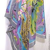 Платок шелк Батик"Огонь и Вода"шелковый платок ручная роспись