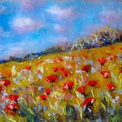 Картины и панно handmade. Livemaster - original item Picture from the wool of a Field of poppies. Handmade.