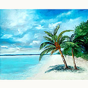 Картины и панно handmade. Livemaster - original item Painting with the sea Tropical beach with palm trees Oil painting. Handmade.