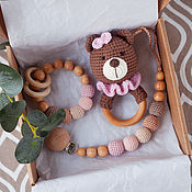 Работы для детей, handmade. Livemaster - original item Baby box for girls: nipple holder, rodent, rattle-bear. Handmade.