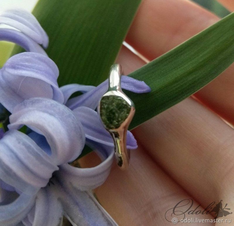 Silver 925  ring with green tourmaline crystal, Rings, Krasnoyarsk,  Фото №1
