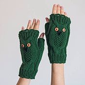 Аксессуары handmade. Livemaster - original item Mittens, owls, knitted, women`s, green, gift. Handmade.