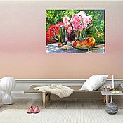 Картины и панно handmade. Livemaster - original item Oil painting on canvas Sunny still life on a table in the garden.. Handmade.